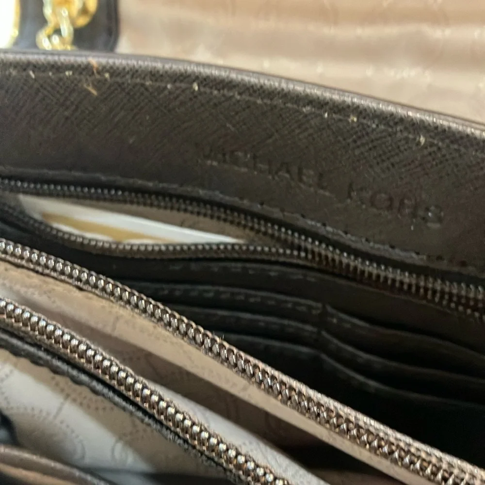 Rare Michael Kors Brown Saffiano Leather/ Gold, Adjustable Gold Chain Strap- New